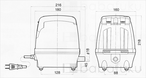 浄化槽ブロアー 日東工器LAX60 (旧タイプ) 詳細図